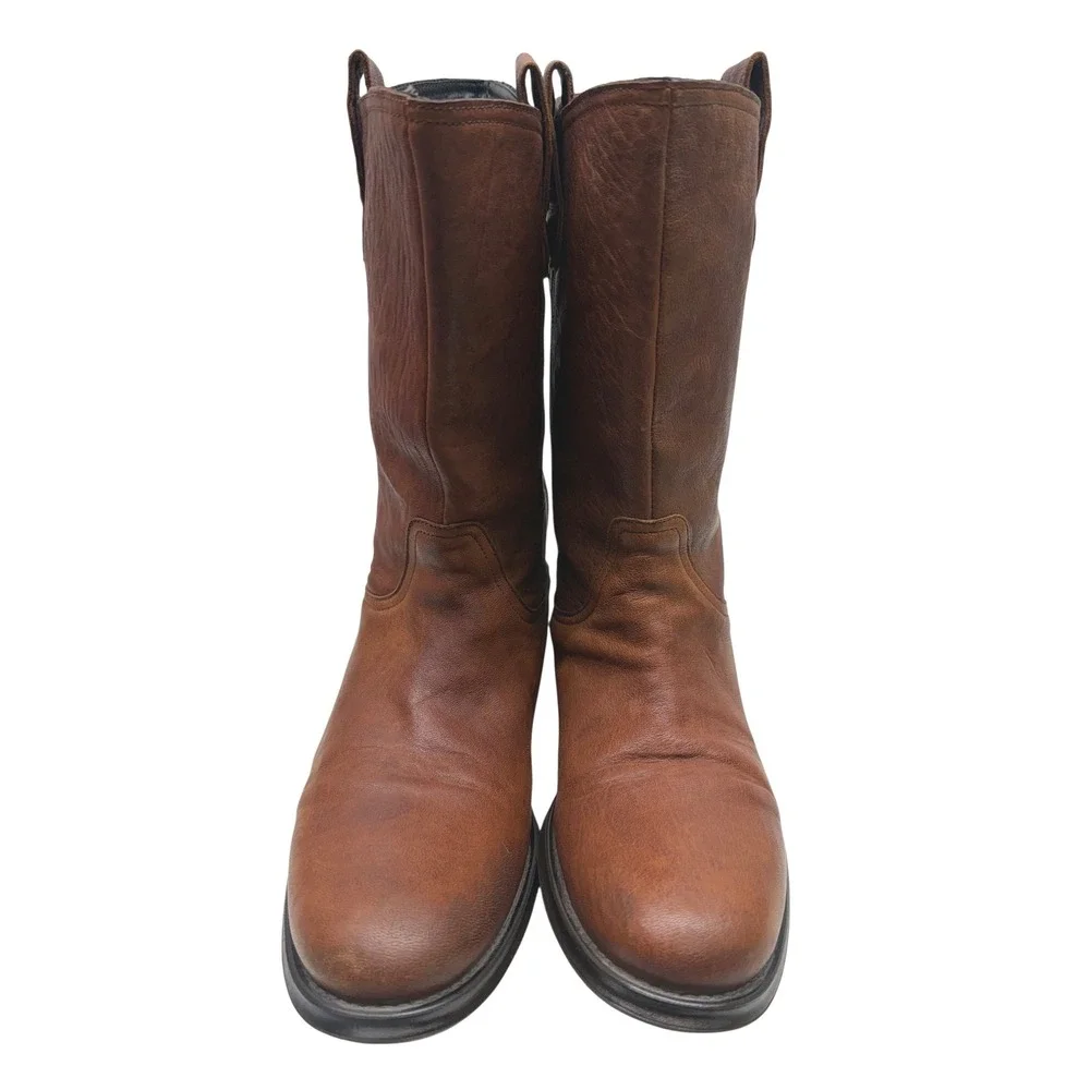 Brown Leather Pull On‎ Cowboy Western Boots Made in Italy Size 8